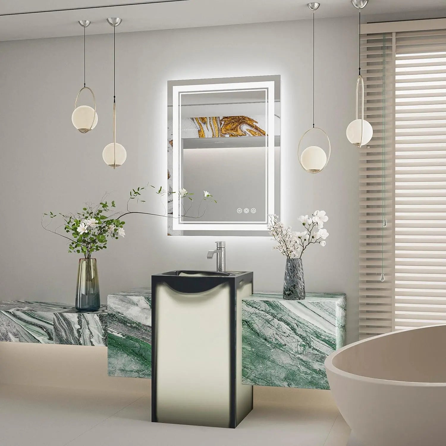 LED Bathroom Vanity Mirror with Lights Frontlit and Backlit Vanity Mirror Anti-Fog Wall Mounted Lighted Bathroom Mirror Dimmable Makeup Mirror with Memory Function(Horizontal&amp;Vertical)