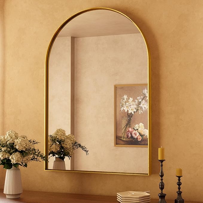 Arch Bathroom Vanity Mirror – Tempered Glass Wall Mirror for Bathroom, Bedroom, or Entryway, Modern Decorative Design with Durable Frame for Vertical Mounting
