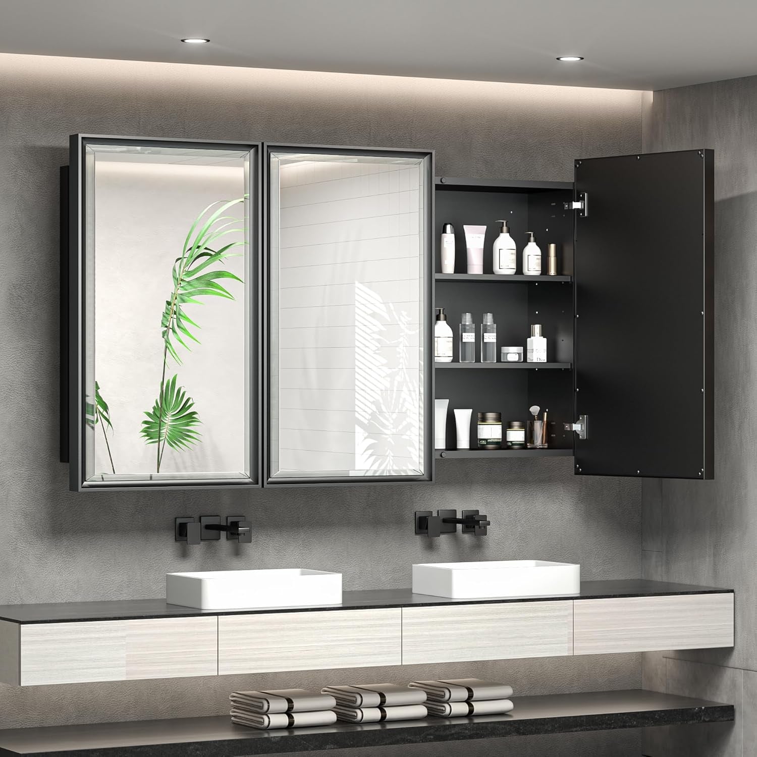 Wall Mounted Medicine Cabinet with Mirror – Aluminum Alloy Framed Bathroom Storage Cabinet with Beveled Mirrored Door, Modern Design for Vanity, Organized and Space-Saving Solution