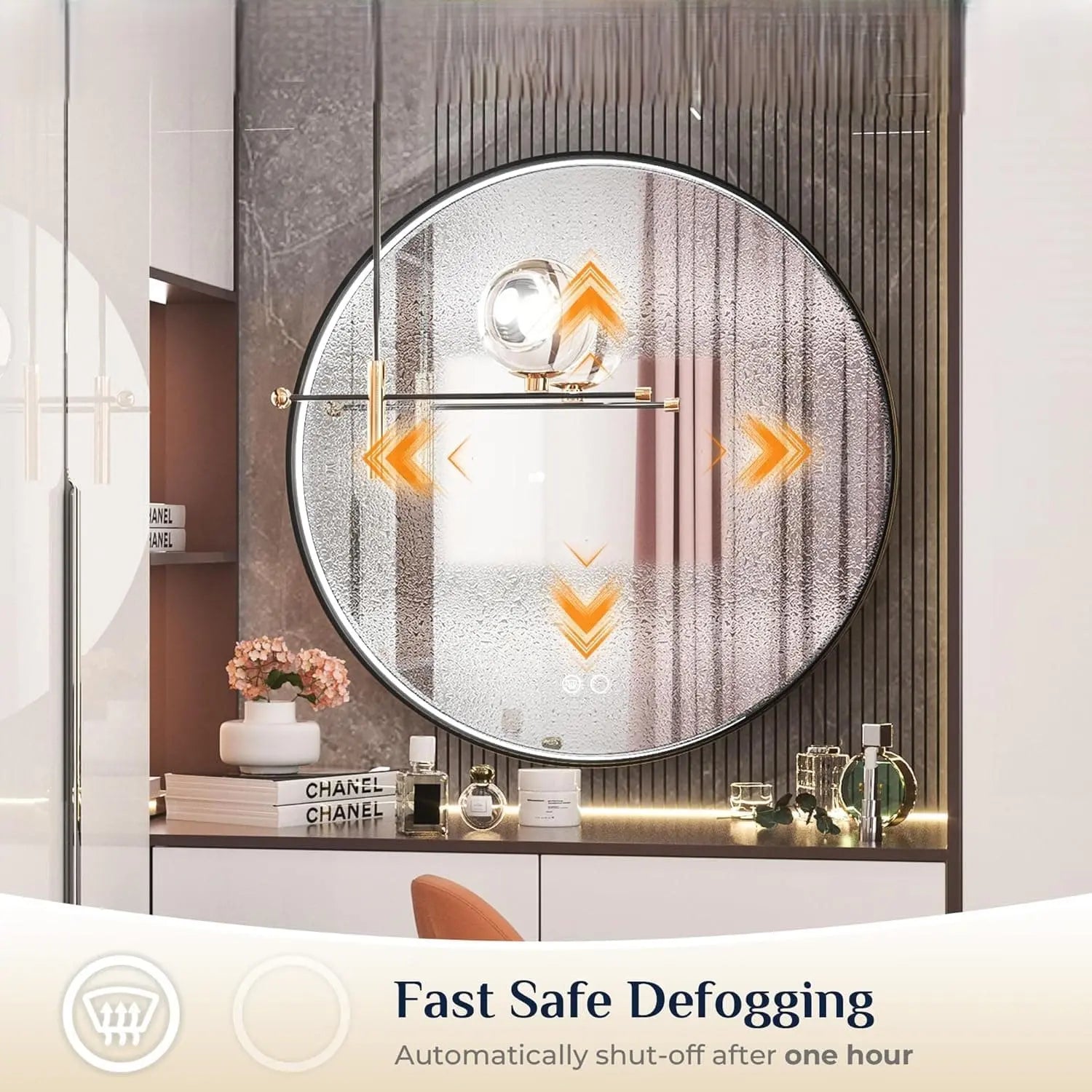 Round LED Mirror for Bathroom, Restroom and Vanity with Lights 3000K/4500K/6000K, Metal Framed Frontlighted Vanity Mirror Wall Mounted, Dimmable Makeup Mirror Touch Switch UL Listed CRI≥90
