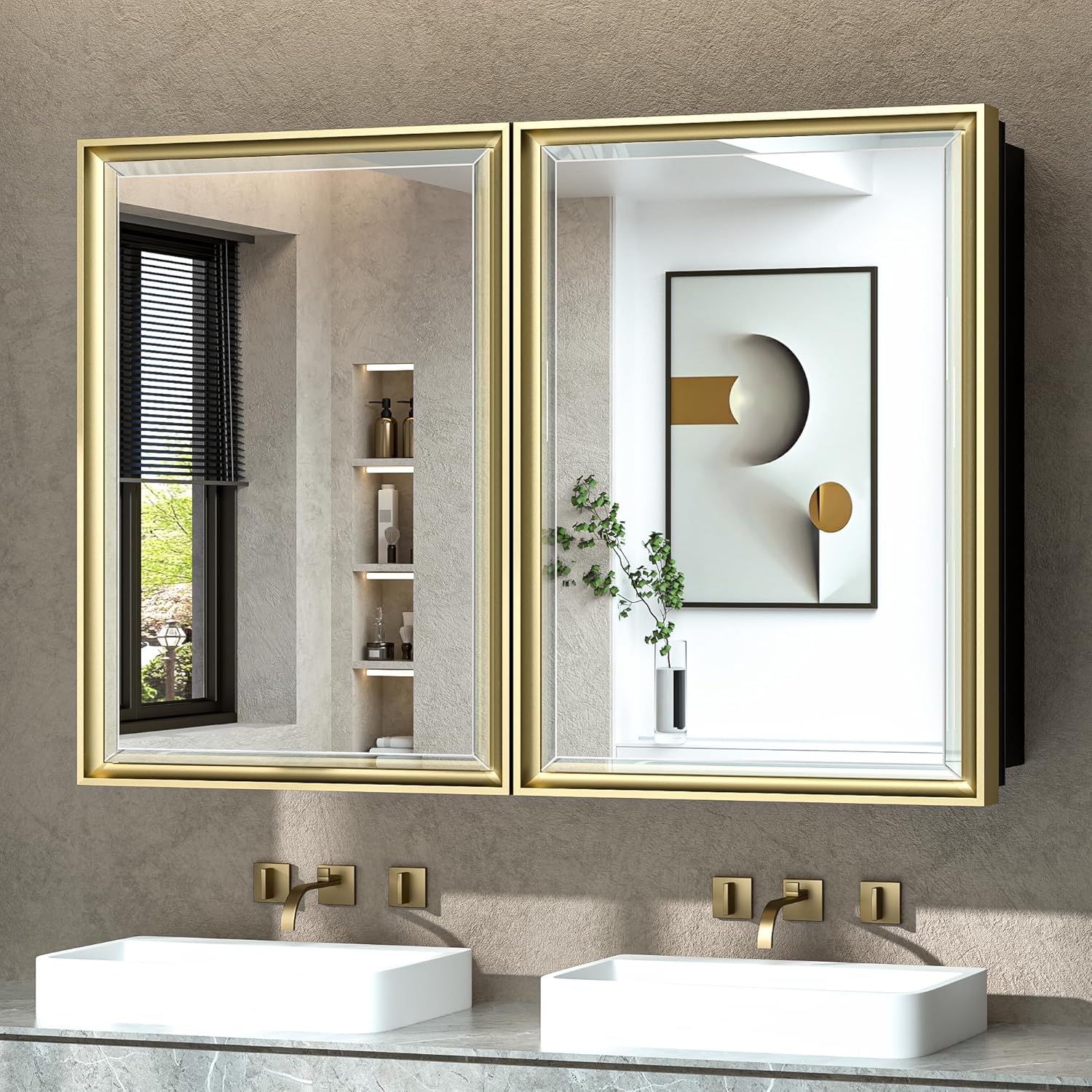 Wall Mounted Medicine Cabinet with Mirror – Aluminum Alloy Framed Bathroom Storage Cabinet with Beveled Mirrored Door, Modern Design for Vanity, Organized and Space-Saving Solution