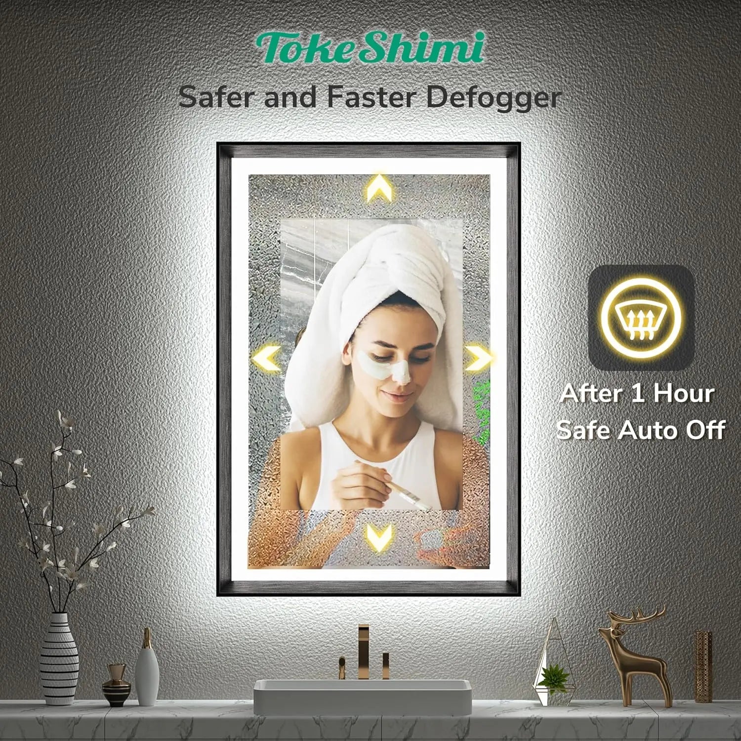 LED Bathroom Vanity Mirror with Frame – Backlit and Front Lighted, Aluminum Rectangle with Beveled Edge, Tricolor Stepless Dimmable, Anti-Fog, Memory Function, Modern Wall Decor