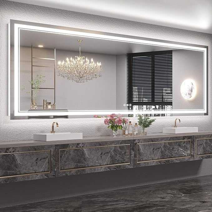 LED Bathroom Vanity Mirror with Lights Frontlit and Backlit Vanity Mirror Anti-Fog Wall Mounted Lighted Bathroom Mirror Dimmable Makeup Mirror with Memory Function(Horizontal&amp;Vertical)