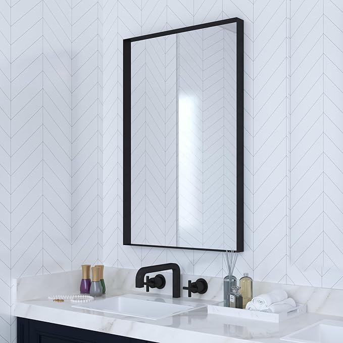 Framed Bathroom Vanity Mirror for Over Sink – Rectangular Metal Frame Vanity Mirror for Wall, Modern Farmhouse Style, Mount Horizontally or Vertically for Bathroom Decor