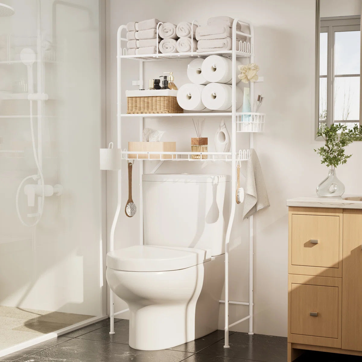 Bathroom Organizer Shelf Over Toilet with Toilet Paper Roll Holder