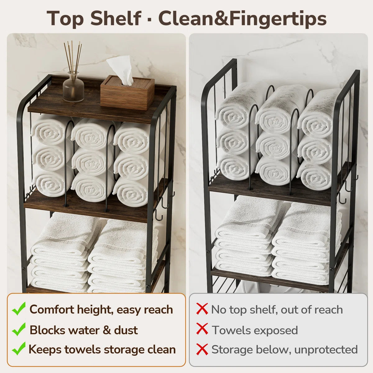 Towel Rack for Bathroom, Free Standing Pool Towel Holder Space-Saving Organizer, Rustic