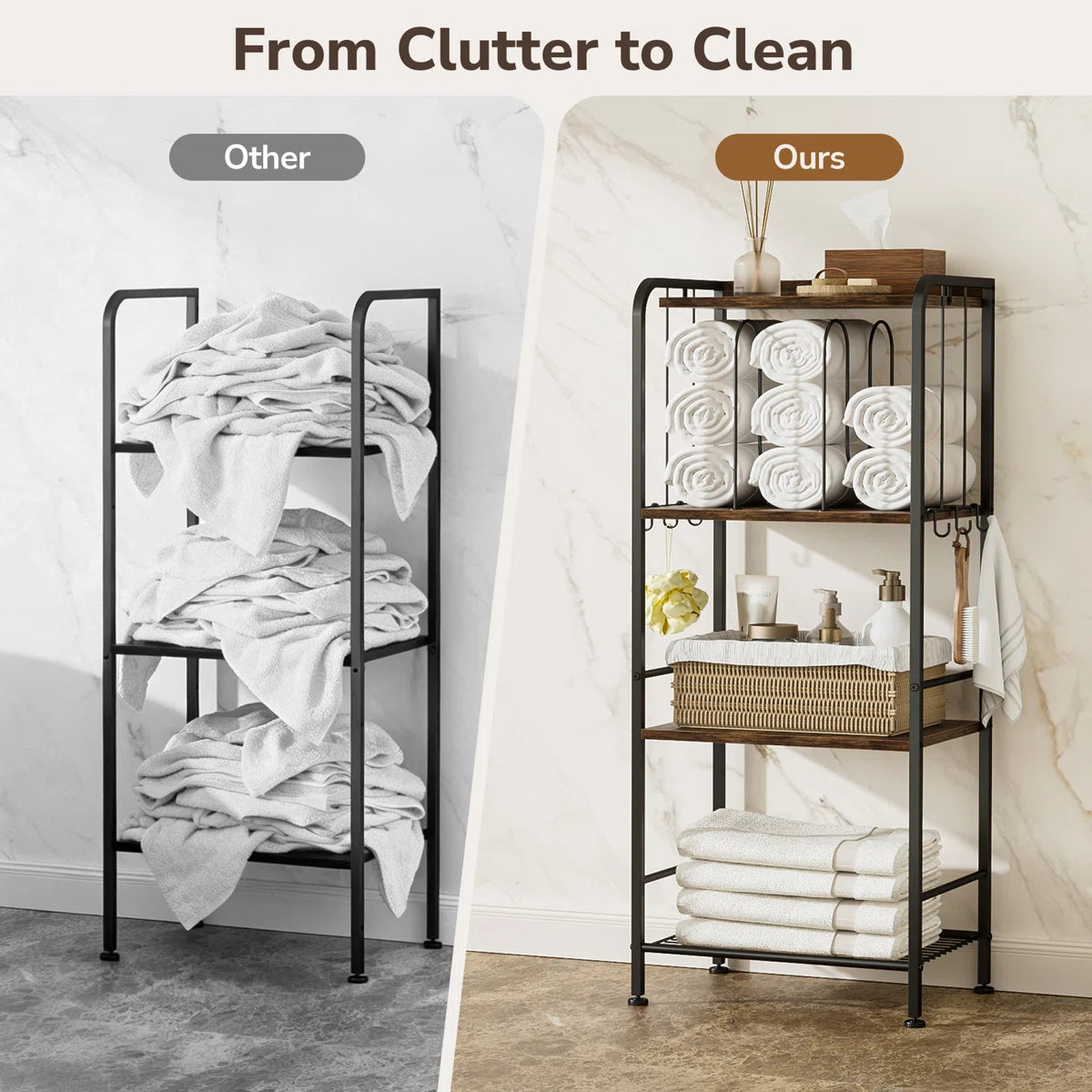 Towel Rack for Bathroom, Free Standing Pool Towel Holder Space-Saving Organizer, Rustic