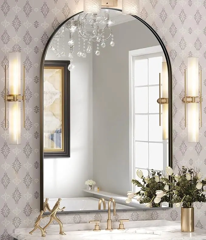 Arch Bathroom Vanity Mirror – Tempered Glass Wall Mirror for Bathroom, Bedroom, or Entryway, Modern Decorative Design with Durable Frame for Vertical Mounting
