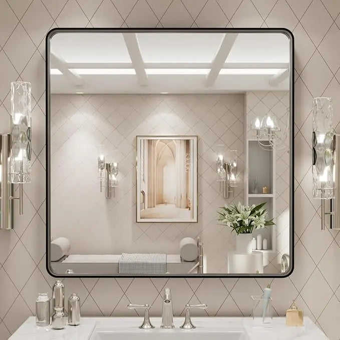 Bathroom Vanity Mirror with Brushed Gold Aluminum Frame – HD Tempered Glass Wall Mirror for Over Sink, Modern Design, Horizontal or Vertical Mount for Bathroom, Entryway, or Bedroom