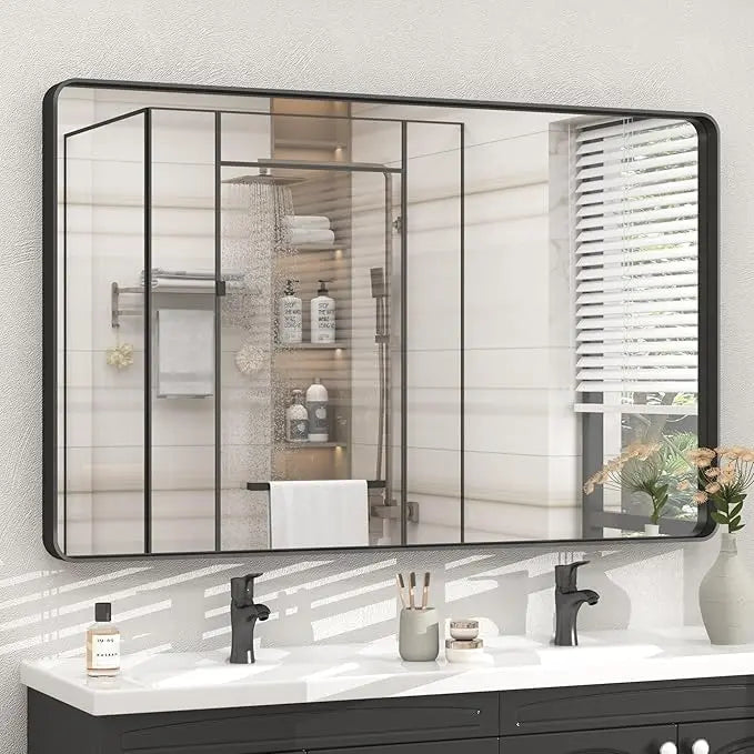 Bathroom Vanity Mirror – HD Tempered Glass Wall Mirror with Aluminum Frame, Horizontal or Vertical Mount, Modern Over Sink Mirror for Bathroom, Entryway, or Bedroom