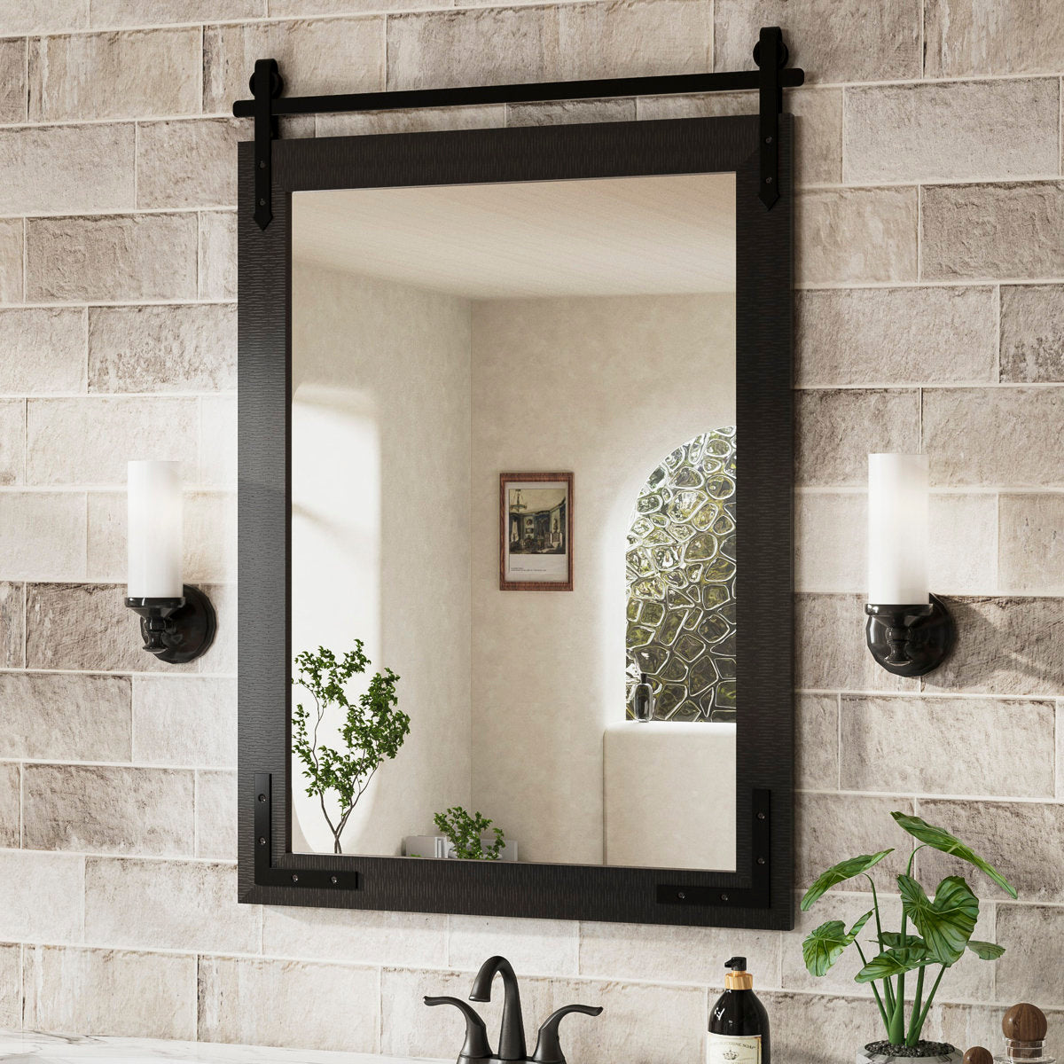 Brunilda Rustic Farmhouse Solid Wood Frame Accent Mirror Decorative Mirror
