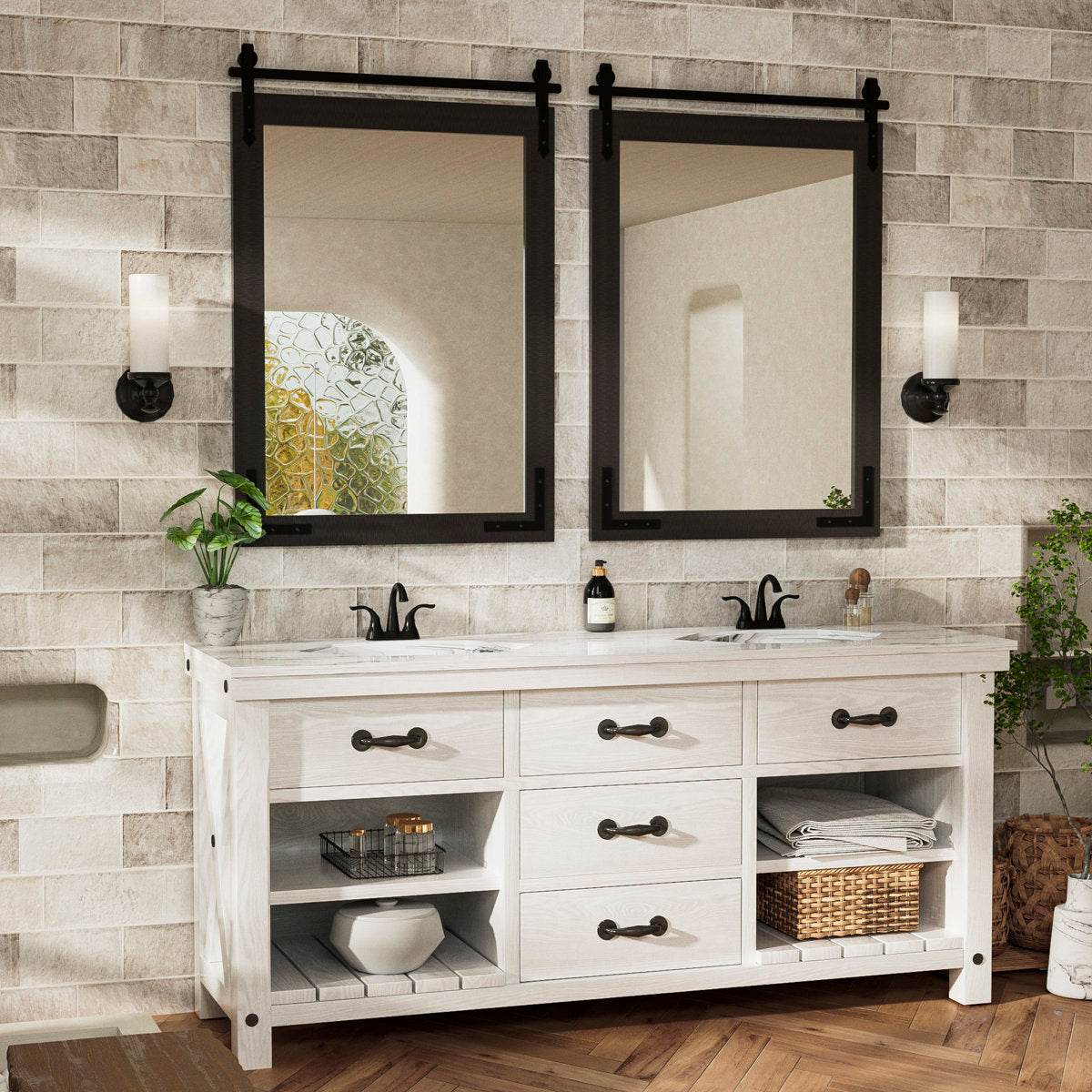 Brunilda Rustic Farmhouse Solid Wood Frame Accent Mirror Decorative Mirror