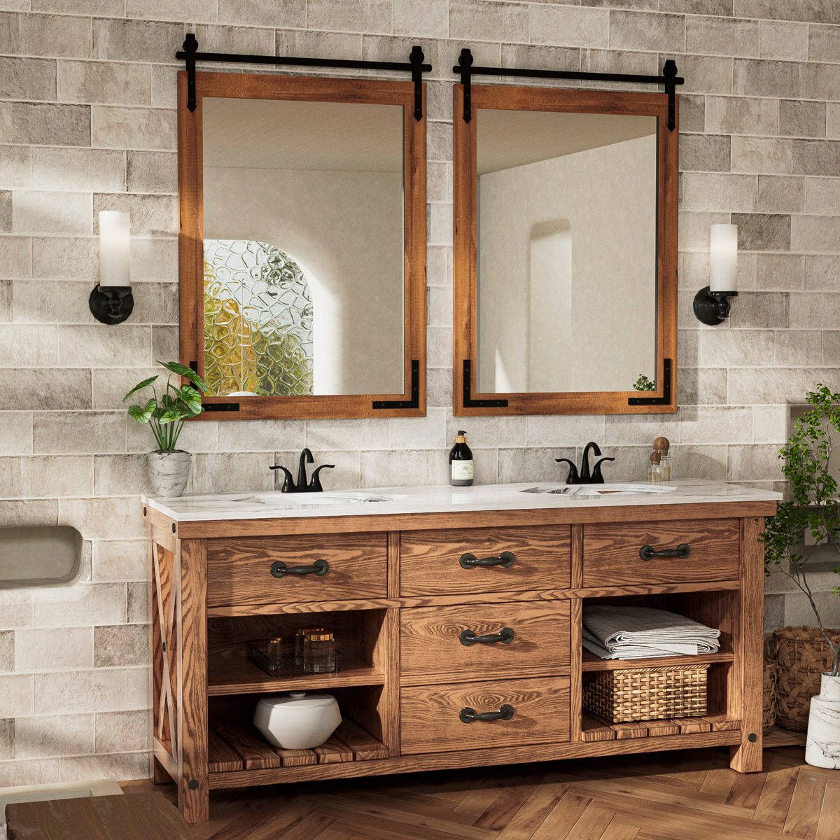 Brunilda Rustic Farmhouse Solid Wood Frame Accent Mirror Decorative Mirror
