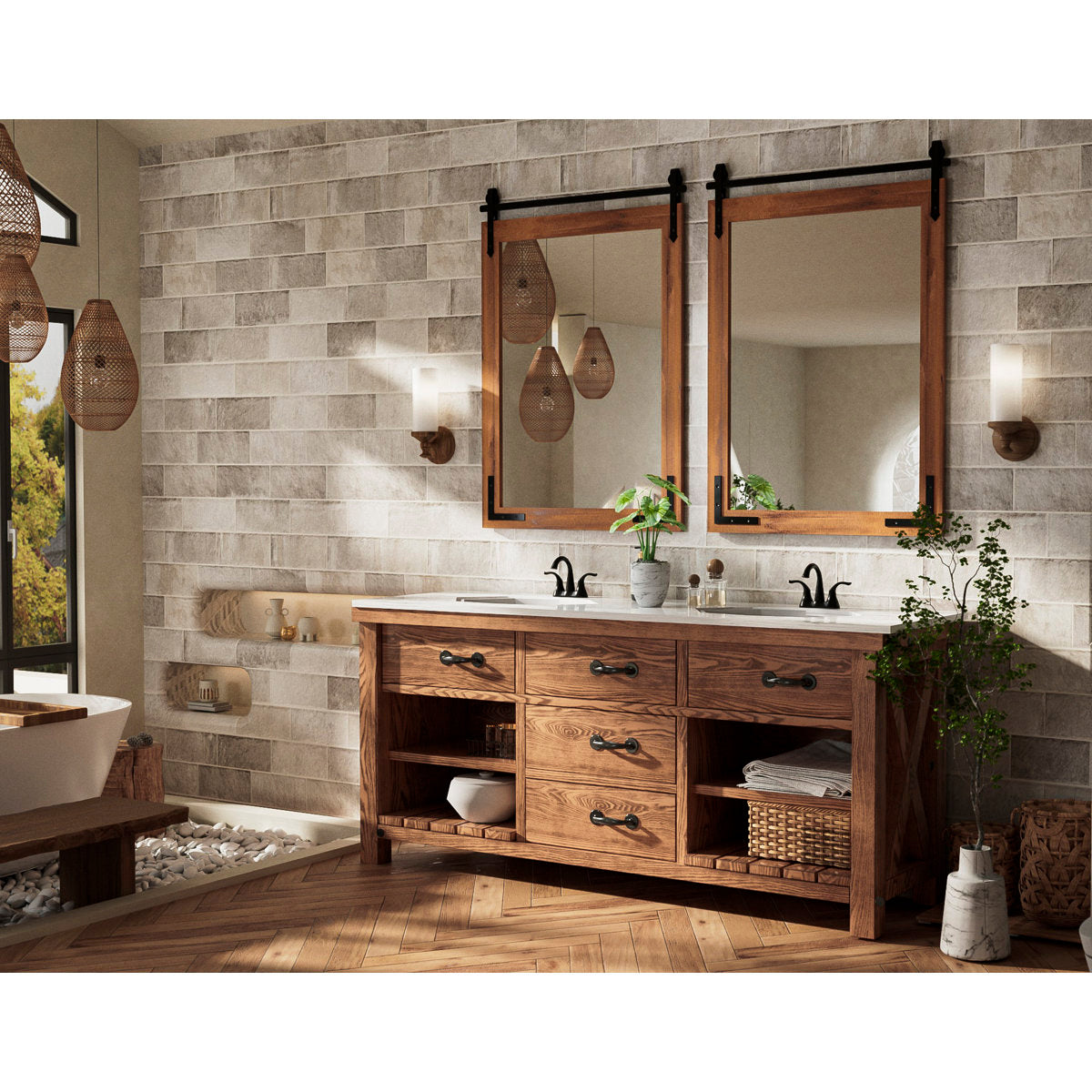 Brunilda Rustic Farmhouse Solid Wood Frame Accent Mirror Decorative Mirror