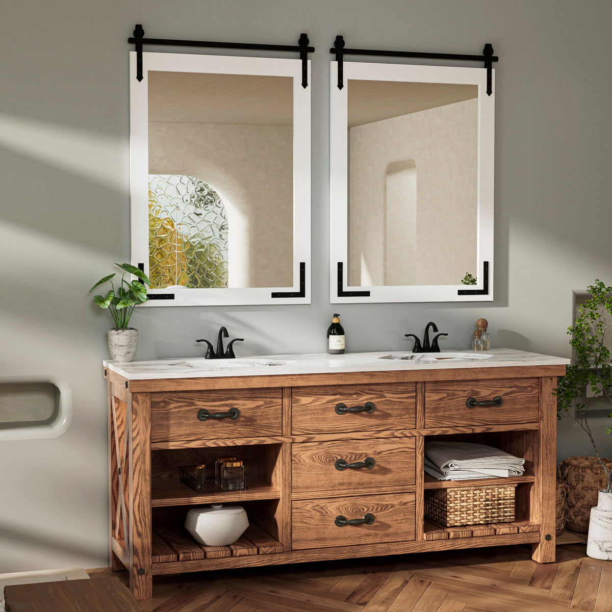 Brunilda Rustic Farmhouse Solid Wood Frame Accent Mirror Decorative Mirror