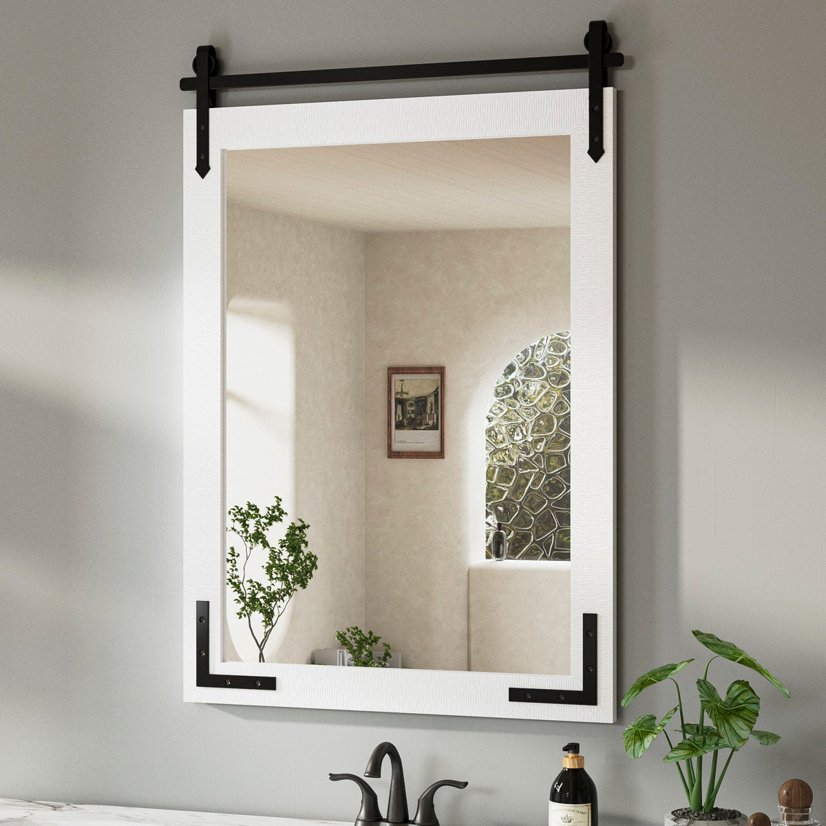 Brunilda Rustic Farmhouse Solid Wood Frame Accent Mirror Decorative Mirror