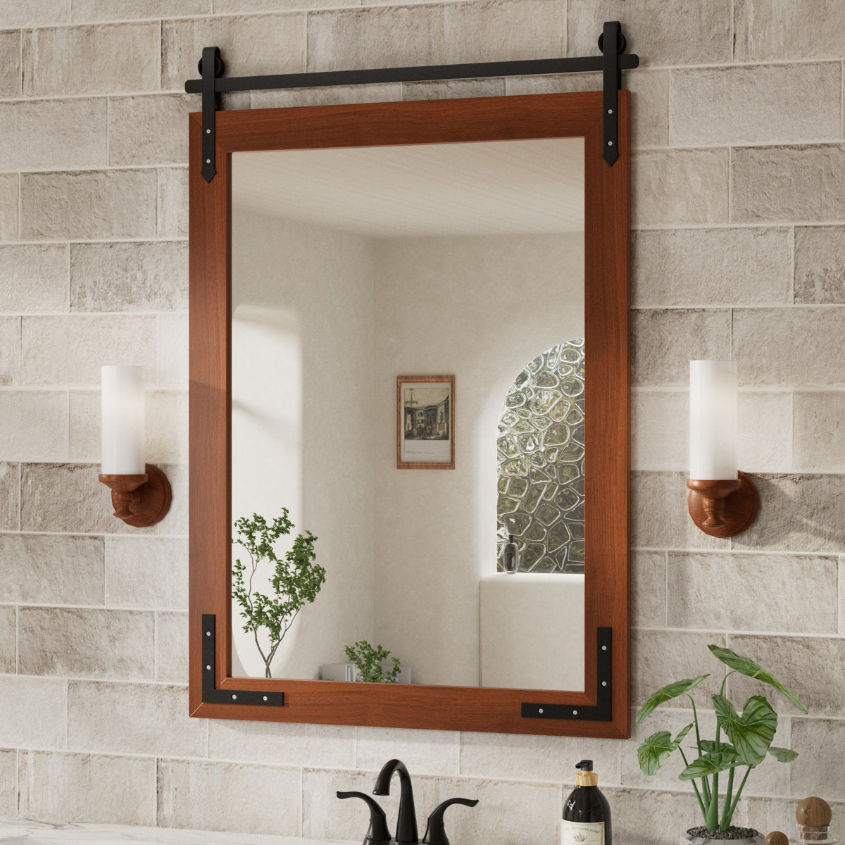 Brunilda Rustic Farmhouse Solid Wood Frame Accent Mirror Decorative Mirror