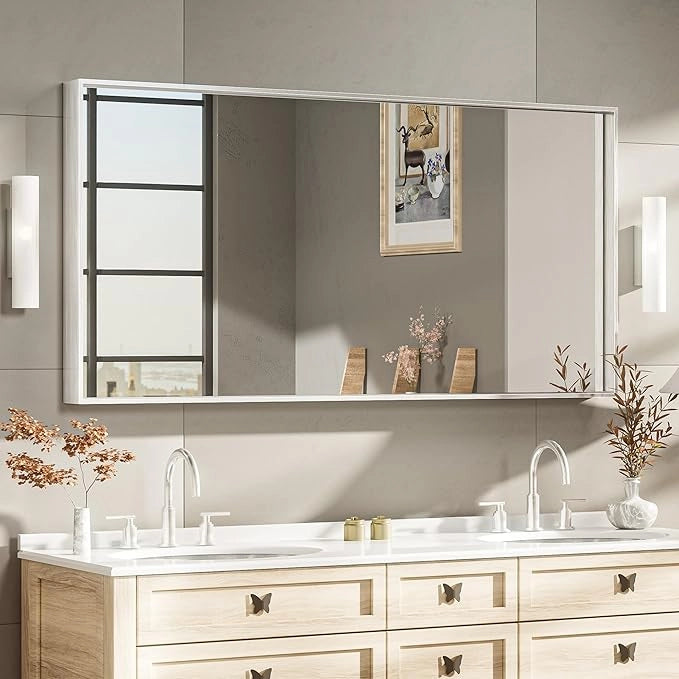 Framed Bathroom Vanity Mirror for Over Sink – Rectangular Metal Frame Vanity Mirror for Wall, Modern Farmhouse Style, Mount Horizontally or Vertically for Bathroom Decor