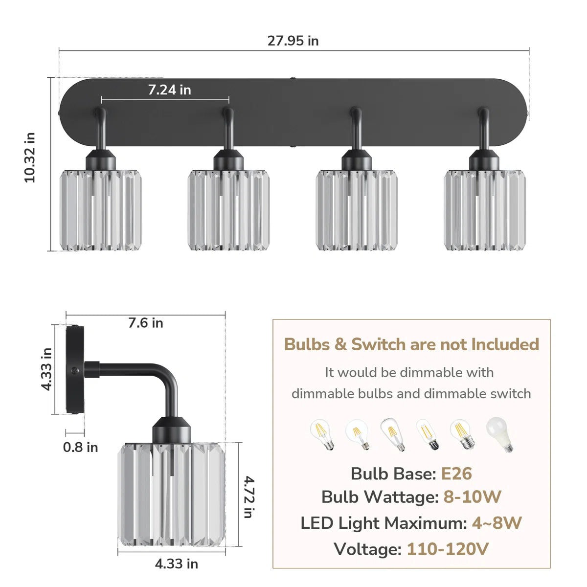 Dimmable Bathroom Vanity Light