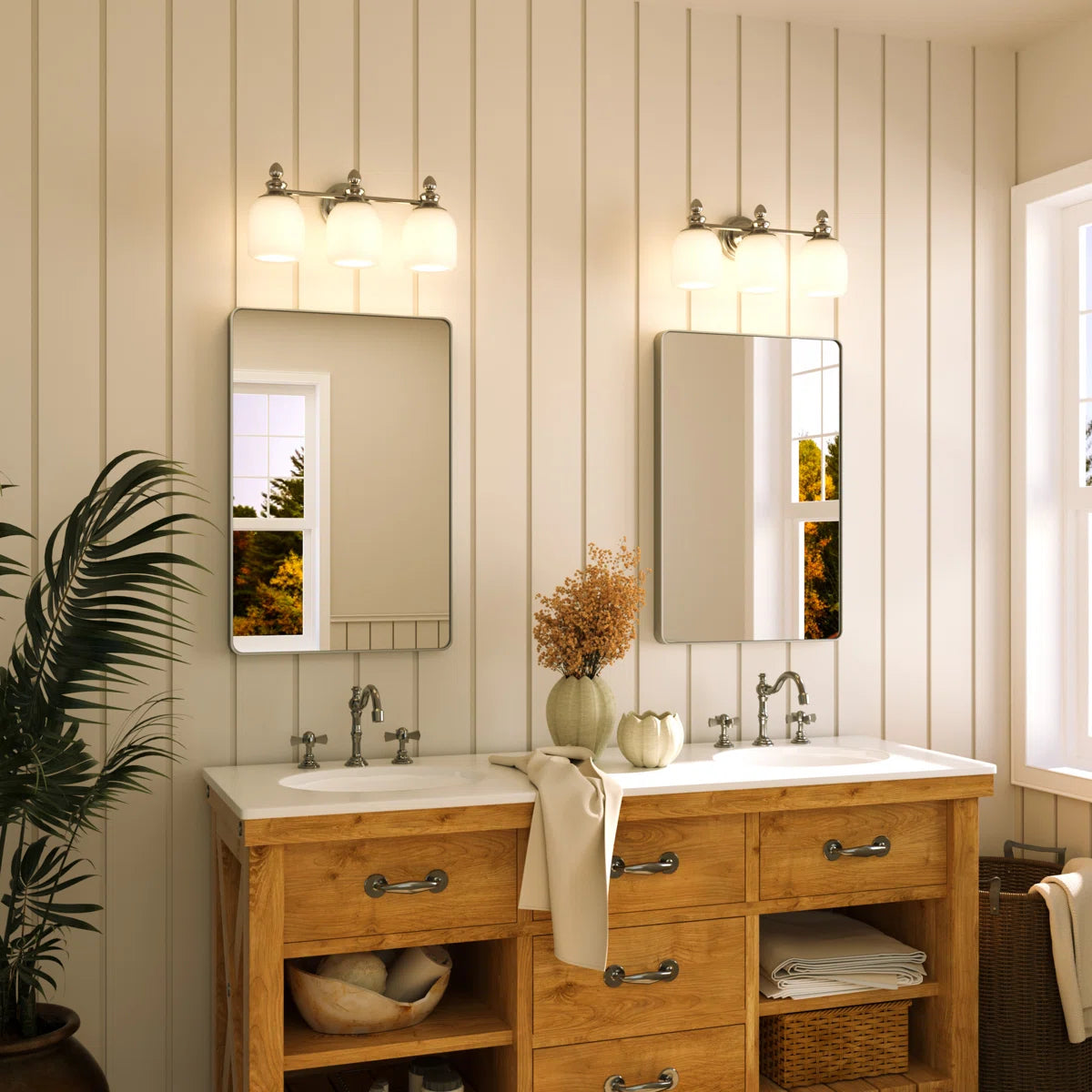 3-Lights Dimmable Bathroom Vanity Light with Frosted Glass