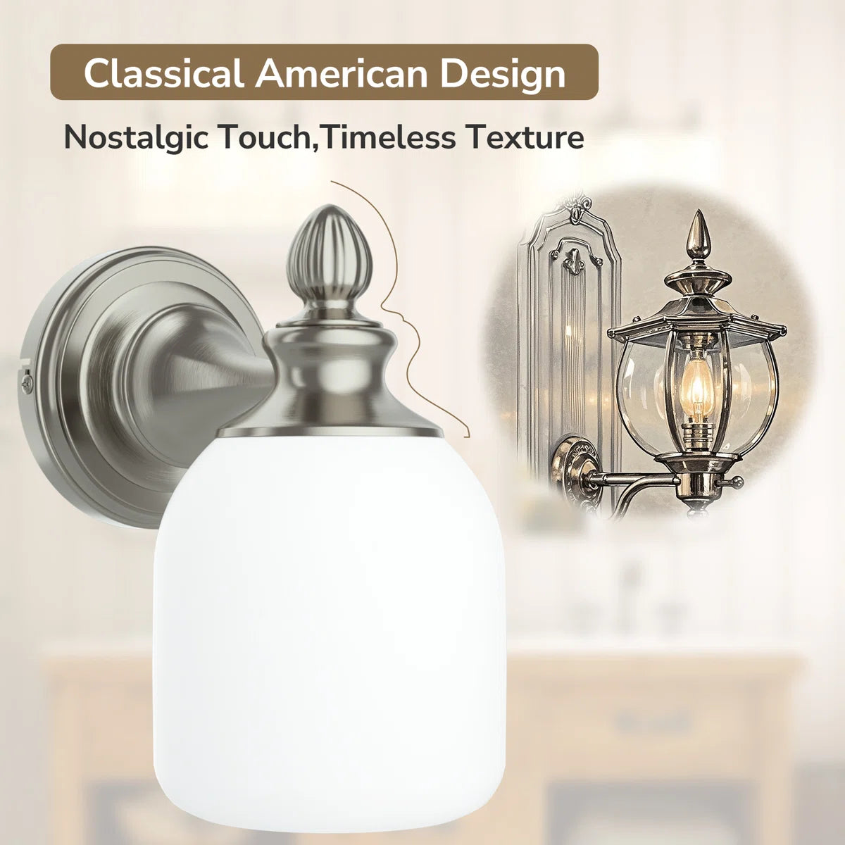 3-Lights Dimmable Bathroom Vanity Light with Frosted Glass