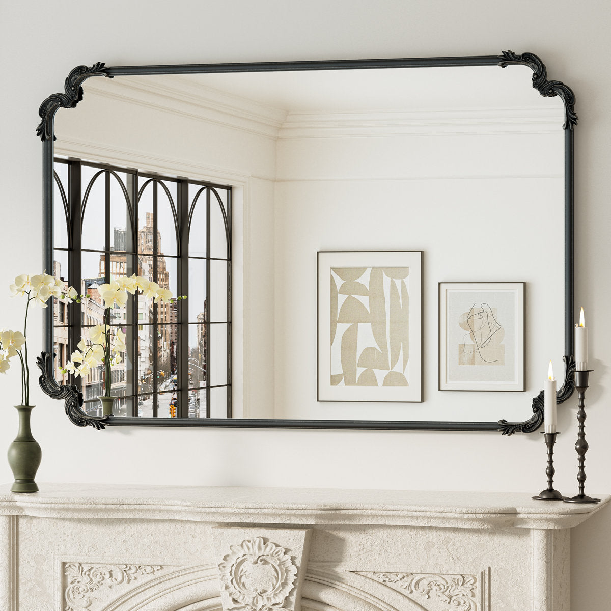 Brunilda Rustic Farmhouse Solid Wood Frame Accent Mirror Decorative Mirror-DM036