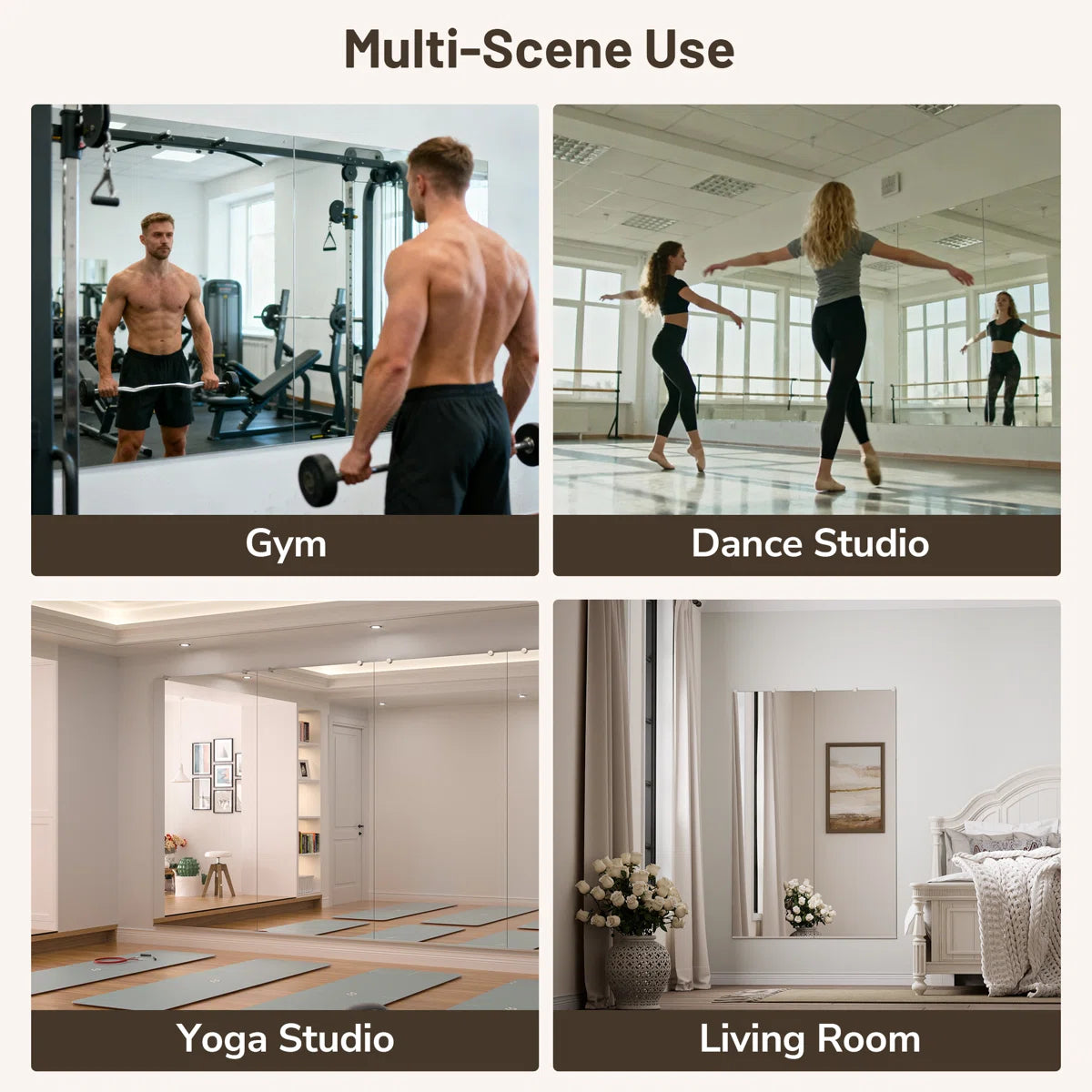 Rectangular Frameless Wall Mirror Gym Mirror Set