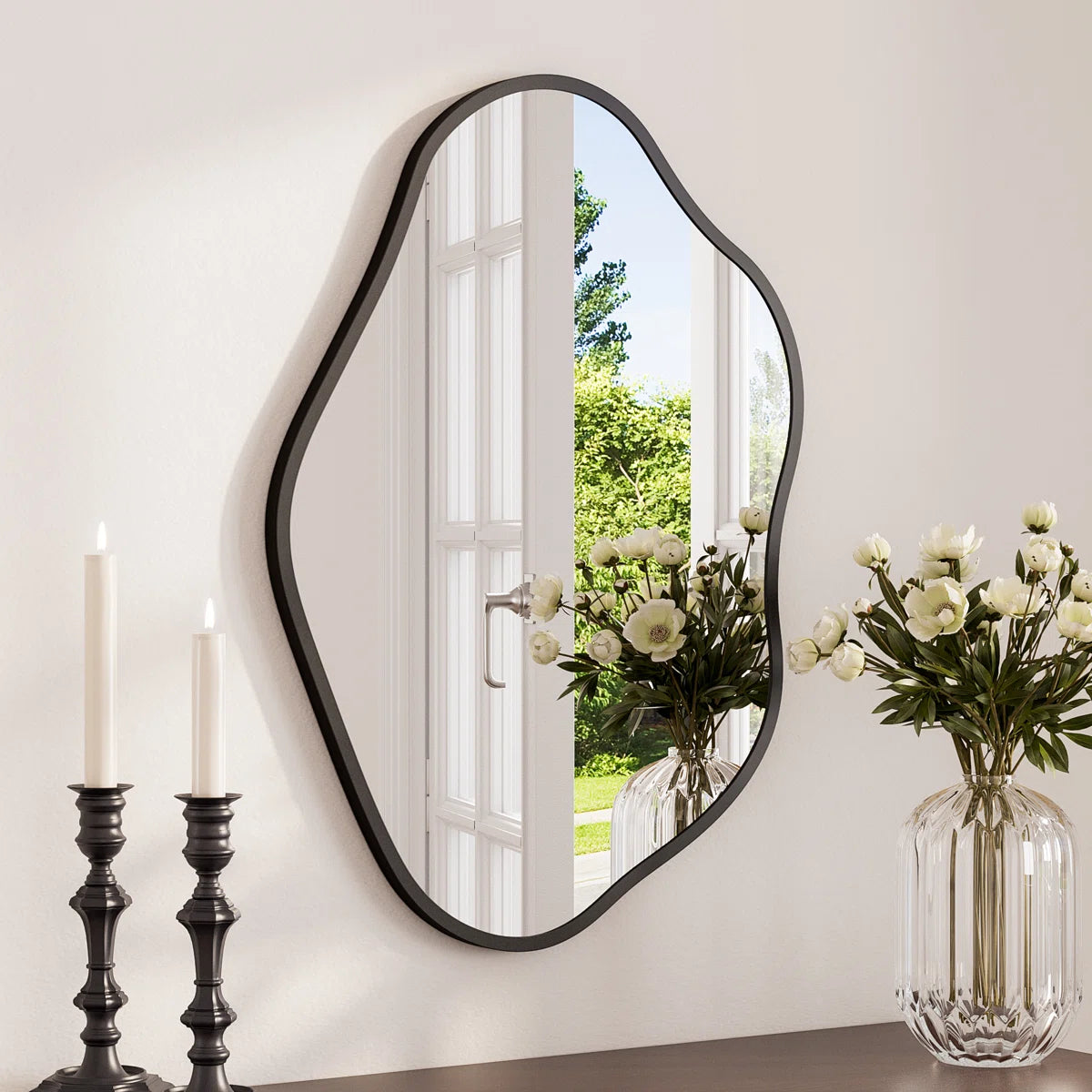 Irregular Wall Mirror with Metal Frame,Asymmetrical Decorative Mirror for Living Room, Hallway