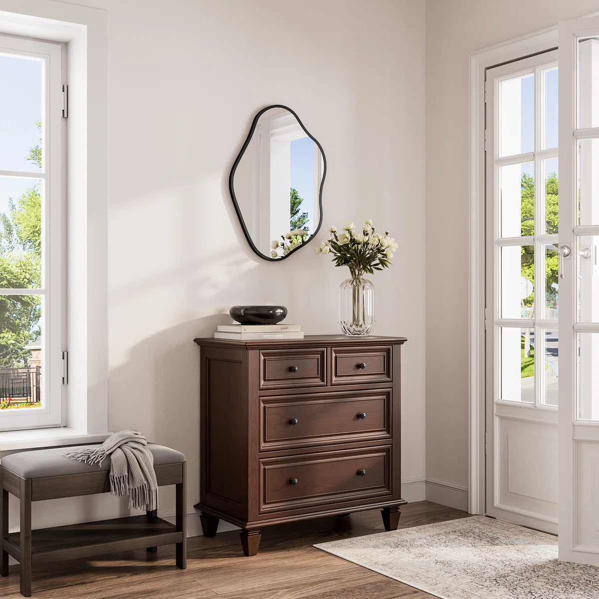 Irregular Wall Mirror with Metal Frame,Asymmetrical Decorative Mirror for Living Room, Hallway