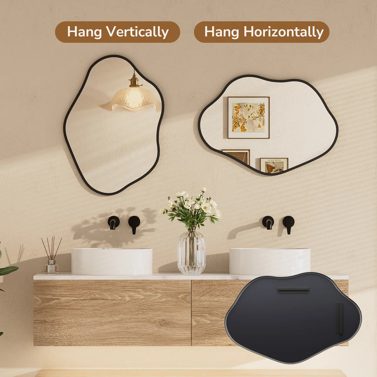 Irregular Wall Mirror with Metal Frame,Asymmetrical Decorative Mirror for Living Room, Hallway