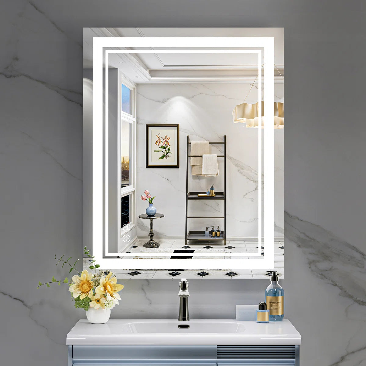 Rectangular Frameless LED Bathroom Vanity Mirror – Wall Mounted, Anti-Fog, Dimmable Bright Light with 3 Color Modes, Modern Lighted Mirror for Stylish and Functional Bathroom Decor