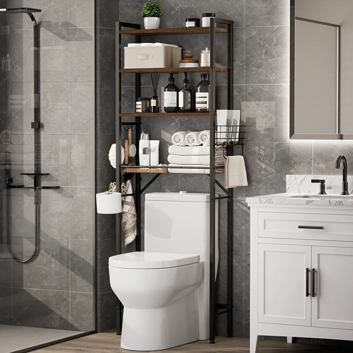 Over The Toilet Storage with Removable Legs in Brown