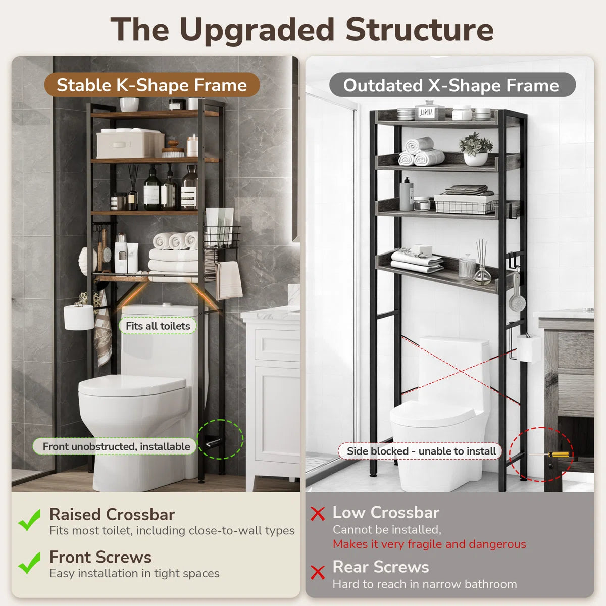 Over The Toilet Storage with Removable Legs in Brown