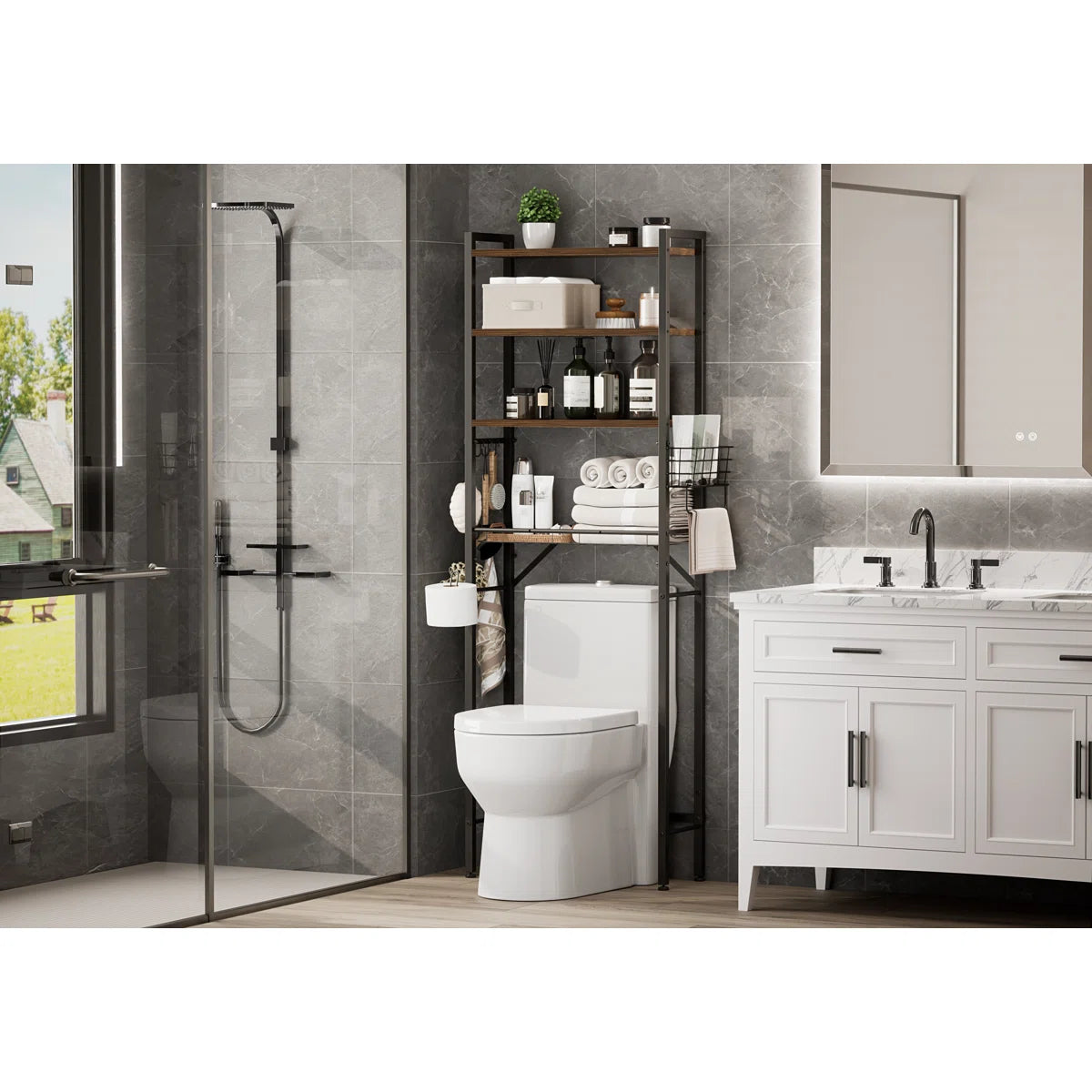 Over The Toilet Storage with Removable Legs in Brown