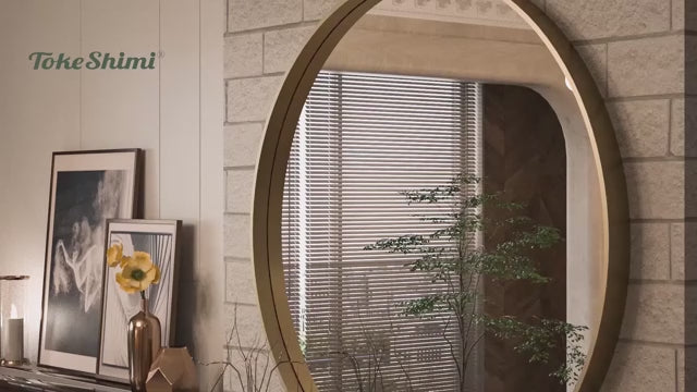 Load video: Round Mirror Circle Wall Mirror Non-Rusting Aluminum Alloy Brushed  Metal Frame Round Bathroom Mirror for Modern Minimalist Home Decor