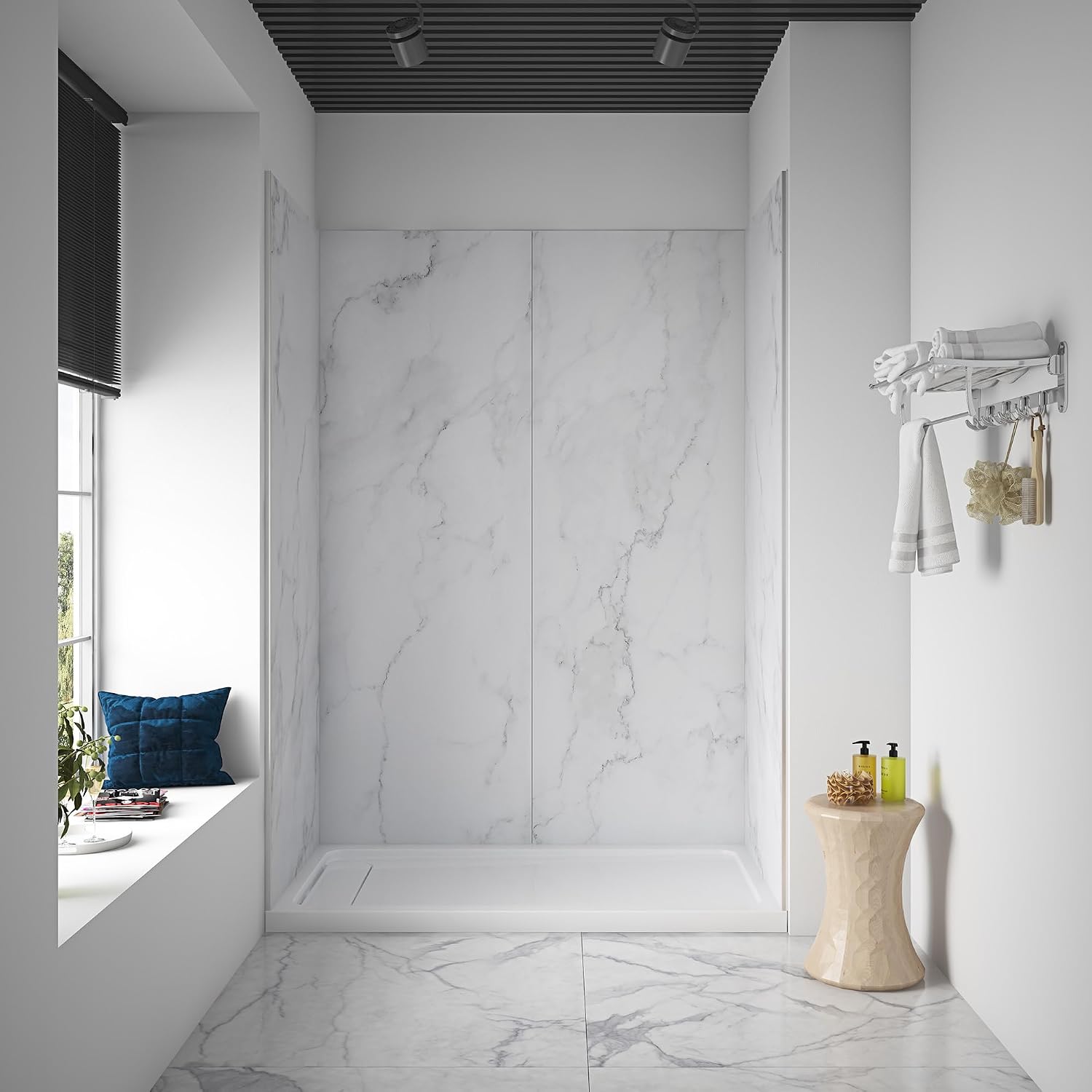 MARBLE Shower Wall Surround 31.3"D x 59.69"W x 80"H