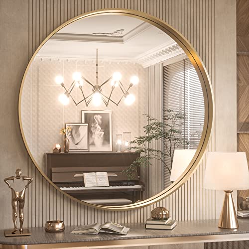 Round Mirror Circle Wall Mirror Non-Rusting Aluminum Alloy Brushed  Metal Frame Round Bathroom Mirror for Modern Minimalist Home Decor