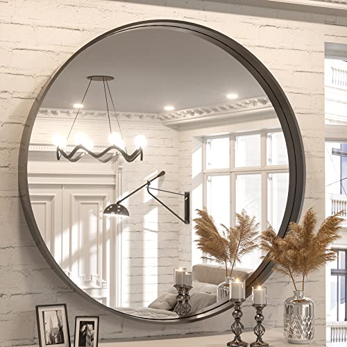 Round Mirror Circle Wall Mirror Non-Rusting Aluminum Alloy Brushed  Metal Frame Round Bathroom Mirror for Modern Minimalist Home Decor