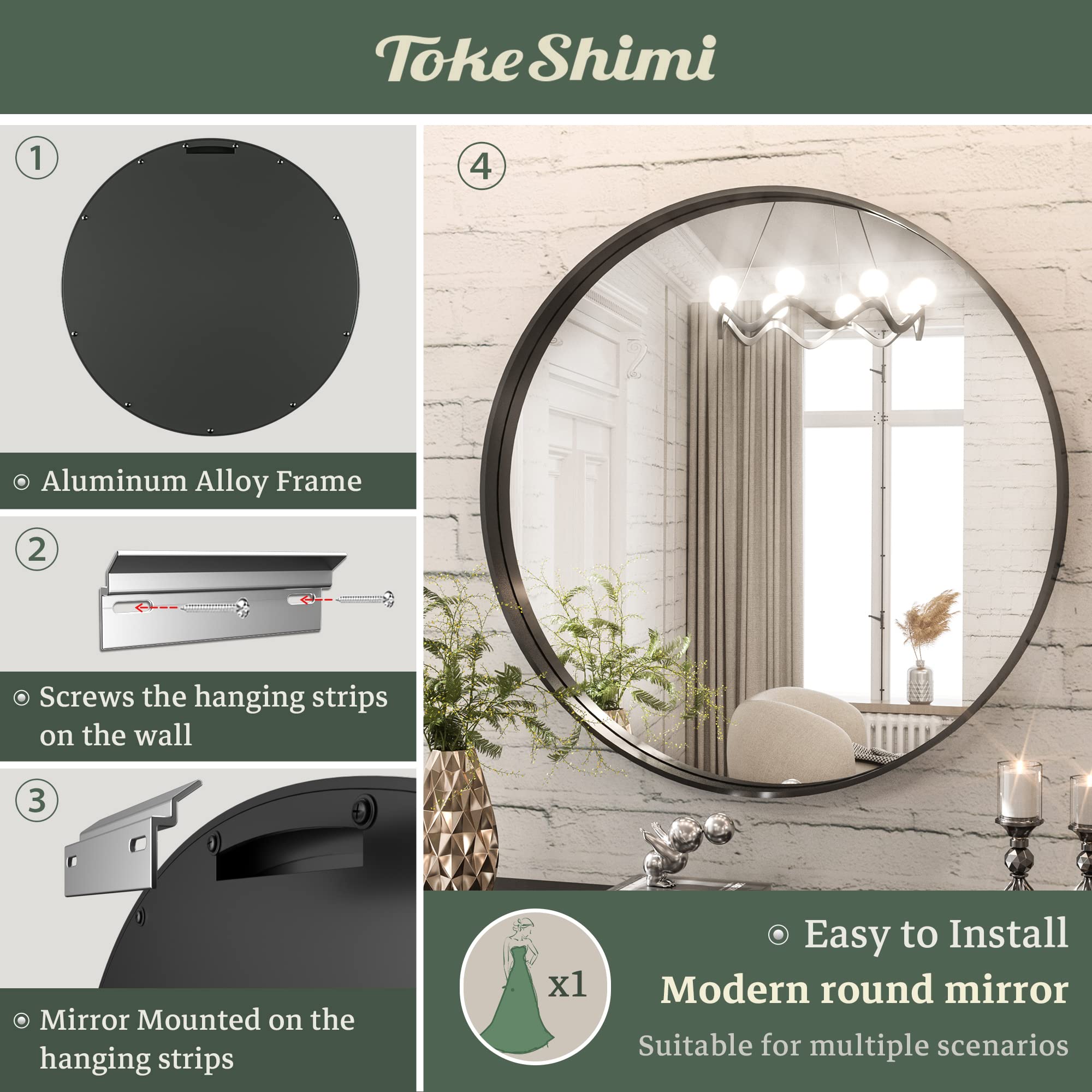 Round Mirror Circle Wall Mirror Non-Rusting Aluminum Alloy Brushed  Metal Frame Round Bathroom Mirror for Modern Minimalist Home Decor