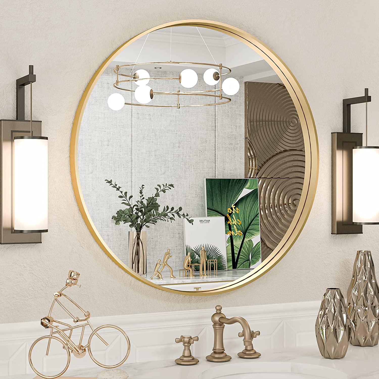 Round Mirror Circle Wall Mirror Non-Rusting Aluminum Alloy Brushed  Metal Frame Round Bathroom Mirror for Modern Minimalist Home Decor