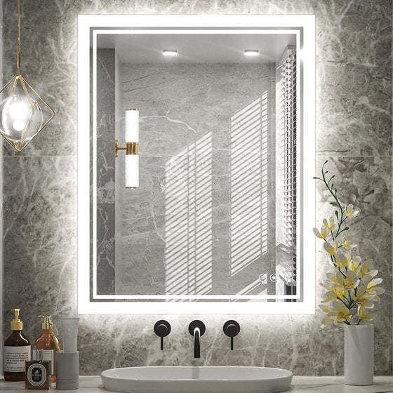 TokeShimi 40 x 24 Inch LED Bathroom Mirror with Lights Backlit Vanity Mirror Anti-Fog Wall Mounted Lighted Bathroom Mirror Dimmable Makeup Mirror with Memory Function(Horizontal&amp;Vertical)