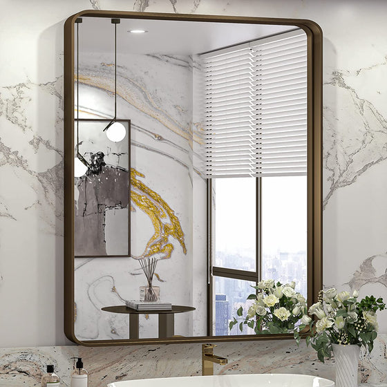 TokeShimi Modern Metal Frame Bathroom Vanity Wall Mirror - 60x30 - Black